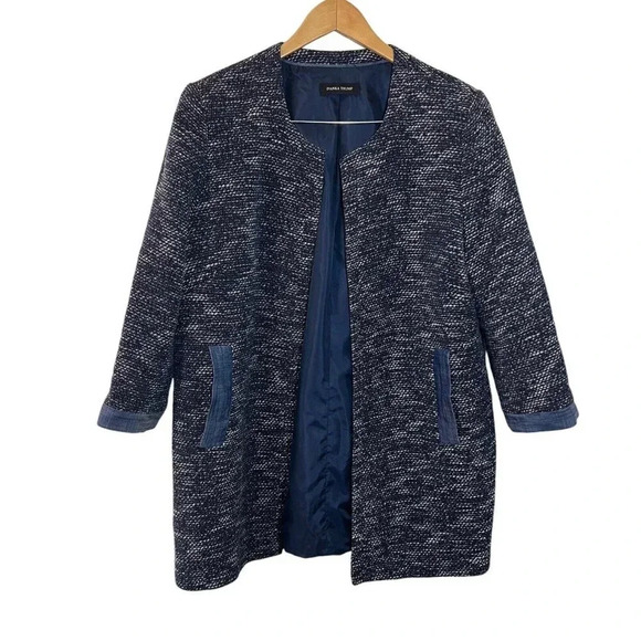 Ivanka Trump Dark Blue Long Blazer Jacket Tweed Fall Winter Career Professional - Picture 1 of 4